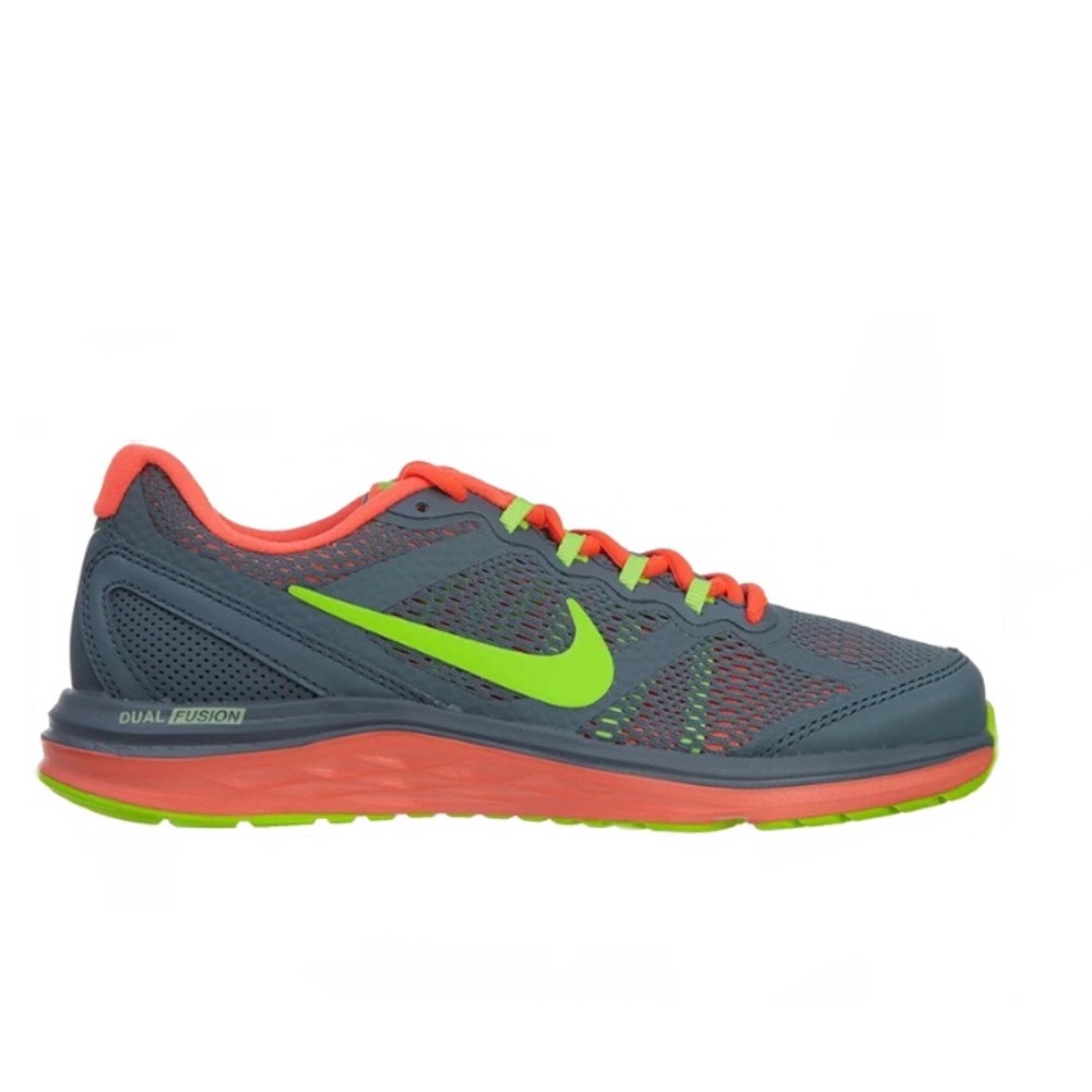 EUC NIKE DUAL FUSION RUN 3 GRAY/ORANGE/NEON GREEN FIT SOLE SNEAKERS 9